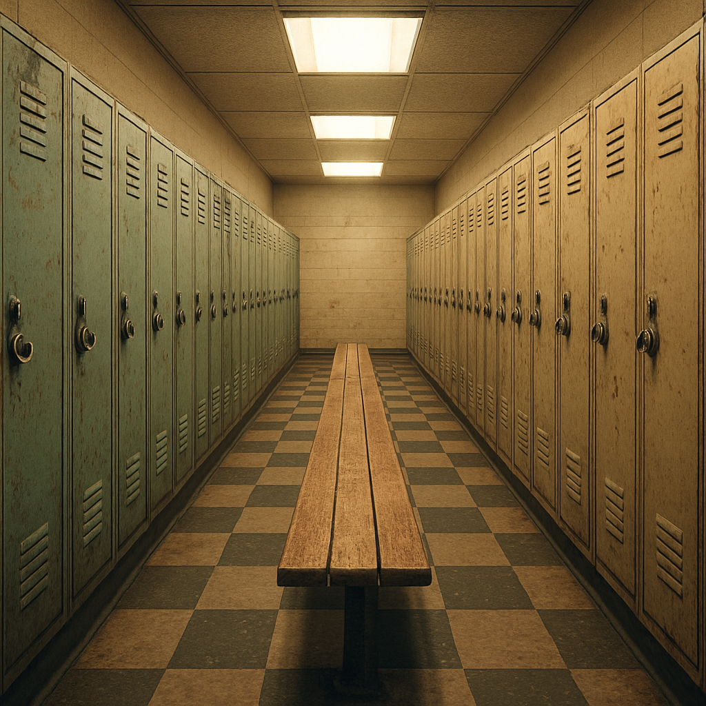 Classic 1980s high school gym locker room interior